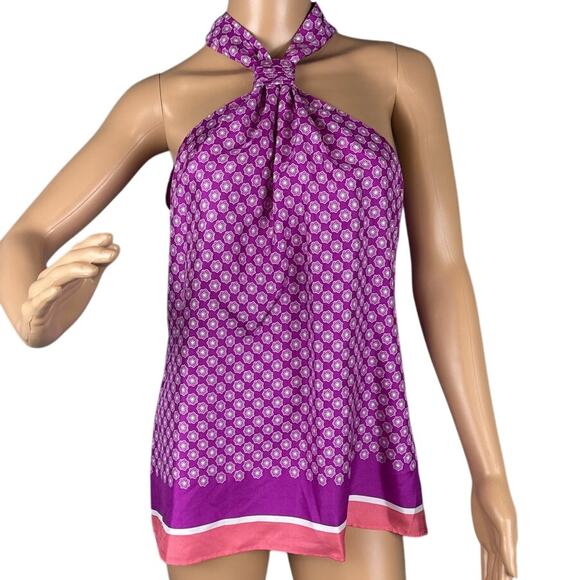 Banana Republic Silk Twist Front Blouse Moroccan Print Sleeveless Lined Size 8 - Picture 1 of 8